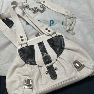 White and Navy Hype Satchel Bag with Strap